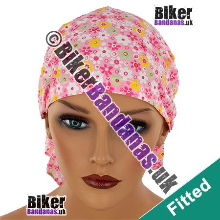 Ladies Pink Floral Flowers Fitted Elasticated Headscarf / Zandana / Fitted Bandana / Head Wrap