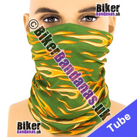 Green Horizontal Tribal Flames Multifunctional Headwear / Neck Tube Bandana / Neck Warmer