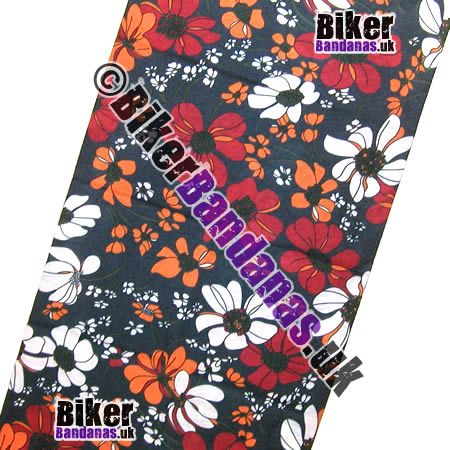 Fabric view of Black Floral Flower Multifunctional Headwear / Neck Tube Bandana / Neck Warmer