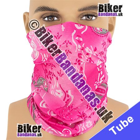 Pink Paisley Flower Neck Tube Bandana / Multifunctional Headwear / Neck Warmer