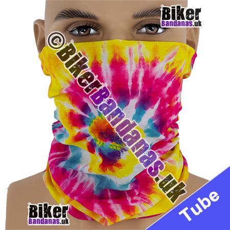 BUDGET Pink and Yellow Spiral Tie-Dye Neck Tube / Multifunctional Headwear / Neck Warmer