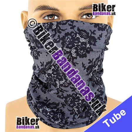 Black Floral Flower Lace Print Neck Tube / Multifunctional Headwear / Neck Warmer