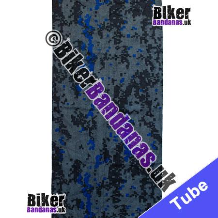 Fabric view of BUDGET Grey Blue and Black Digital Camouflage Neck Tube Bandana / Multifunctional Headwear / Neck Warmer
