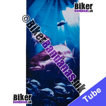 Fabric view of Large Fish Swimming in the Blue Ocean Sea Neck Tube Bandana / Multifunctional Headwear / Neck Warmer