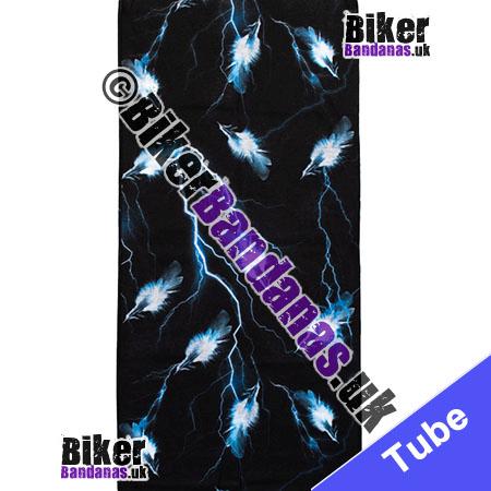 Fabric view of Feathers and Lightning on Black Neck Tube Bandana / Multifunctional Headwear / Neck Warmer