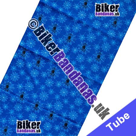 Fabric view of Royal Blue Spiders and Cobwebs Multifunctional Headwear / Neck Tube Bandana / Neck Warmer
