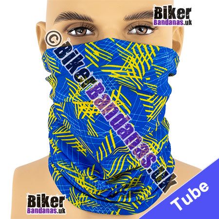 Blue and Yellow Hatched Multifunctional Headwear / Neck Tube Bandana / Neck Warmer