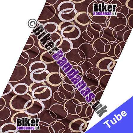 Fabric view of Brown with Beige and White Linking Loops Multifunctional Headwear / Neck Tube Bandana / Neck Warmer