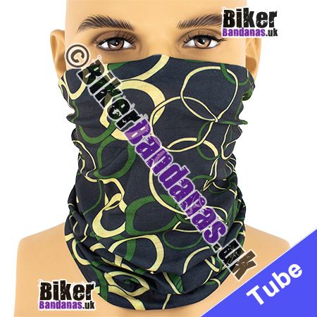 Navy Blue with Green and Beige Linking Loops Multifunctional Headwear / Neck Tube Bandana / Neck Warmer