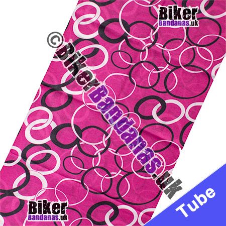 Fabric view of Pink with Black and White Linking Loops Multifunctional Headwear / Neck Tube Bandana / Neck Warmer