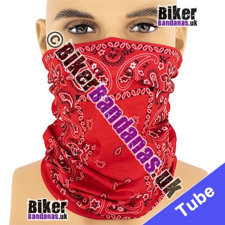 Red with Black and White Paisley Border Neck Tube Bandana / Multifunctional Headwear / Neck Warmer