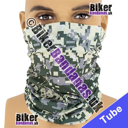 Khaki and Cream Pixelated Camouflage Neck Tube Bandana / Multifunctional Headwear / Neck Warmer