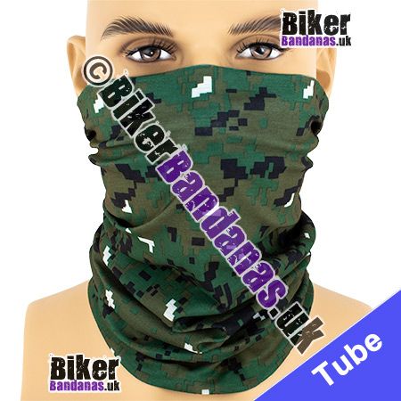 Green Khaki and Black Pixelated Digital Camouflage Multifunctional Headwear / Neck Tube Bandana / Neck Warmer