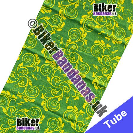Fabric view of Green and Yellow Jacquard Damask Multifunctional Headwear / Neck Tube Bandana / Neck Warmer