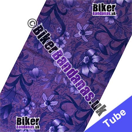Fabric view of Purple Airbrushed Flowers Multifunctional Headwear / Neck Tube Bandana / Neck Warmer