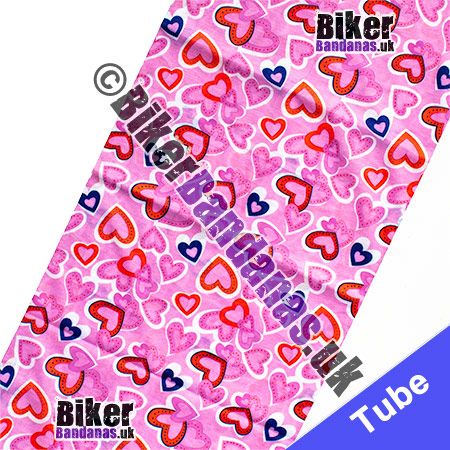 Fabric view of Pink Studded Hearts Multifunctional Headwear / Neck Tube Bandana / Neck Warmer