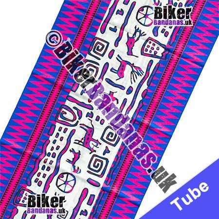 Fabric view of Bright Pink Blue and Cream Aztec Multifunctional Headwear / Neck Tube Bandana / Neck Warmer