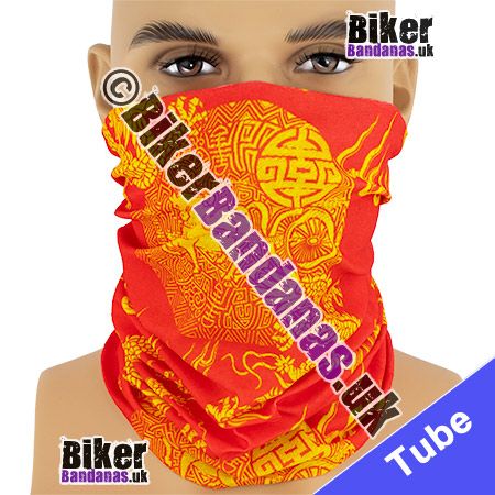 Chinese Dragons and Horses on Red Neck Tube Bandana / Multifunctional Headwear / Neck Warmer