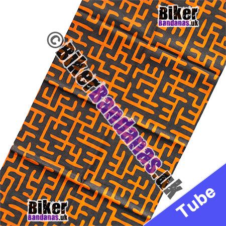 Fabric view of Orange and Brown Pacman-style Maze Multifunctional Headwear / Neck Tube Bandana / Neck Warmer
