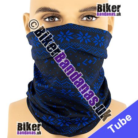 Blue Fairisle on Black Multifunctional Headwear / Neck Tube Bandana / Neck Warmer