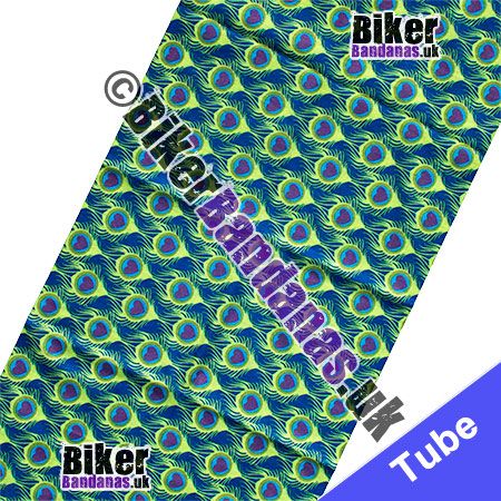 Fabric view of Peacock Tail Feathers Multifunctional Headwear / Neck Tube Bandana / Neck Warmer