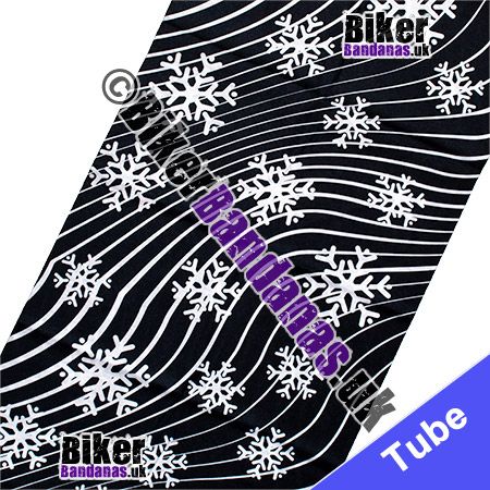 Fabric view of Large White Snowflakes on Black Multifunctional Headwear / Neck Tube Bandana / Neck Warmer