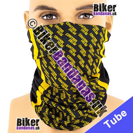 Yellow Control Freak on Black Multifunctional Headwear / Neck Tube Bandana / Neck Warmer