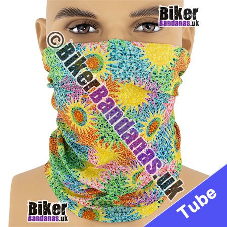 Mosaic Starburst Flowers Neck Tube Bandana / Multifunctional Headwear / Neck Warmer