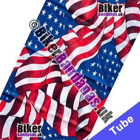 Fabric view of US Amercian Stars and Stripes Flags Galore Multifunctional Headwear / Neck Tube Bandana / Neck Warmer