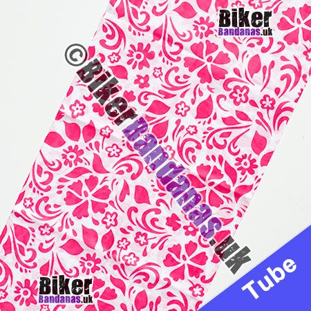 Fabric view of Pink Stencil Flowers Multifunctional Headwear / Neck Tube Bandana / Neck Warmer