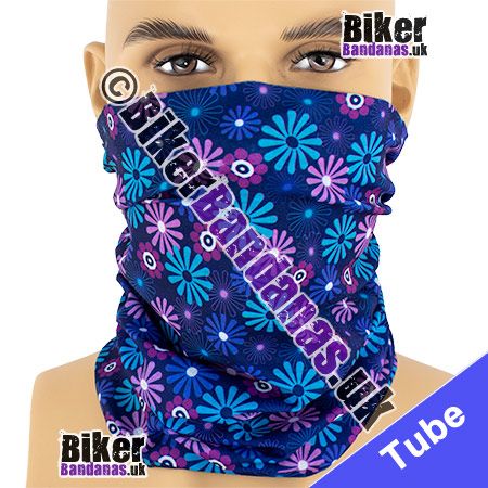 Blue Starburst Flowers Neck Tube Bandana / Multifunctional Headwear / Neck Warmer