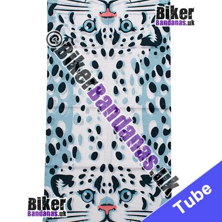 Fabric view of Spotted Cat Face on White Multifunctional Headwear / Neck Tube Bandana / Neck Warmer