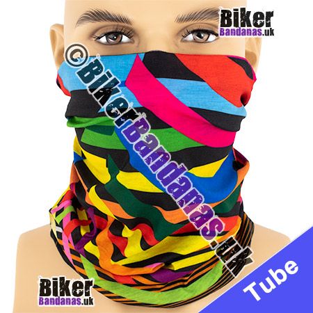Colourful Rib Stripes on Black Multifunctional Headwear / Neck Tube Bandana / Neck Warmer
