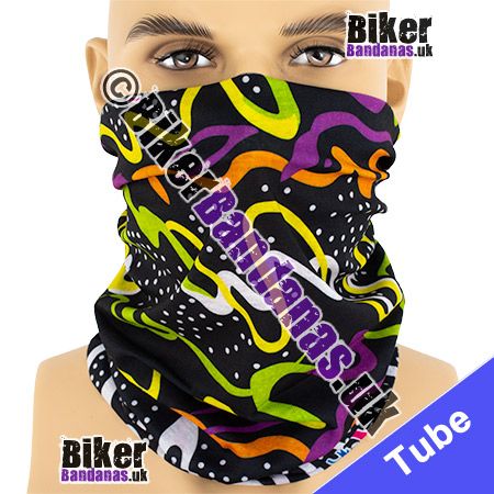 Flipped view of Spotted Pulse on Black Multifunctional Headwear / Neck Tube Bandana