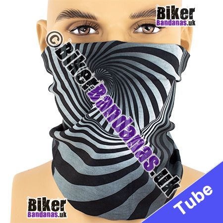 Black Grey White Vortex Spiral Neck Tube Bandana / Multifunctional Headwear / Neck Warmer