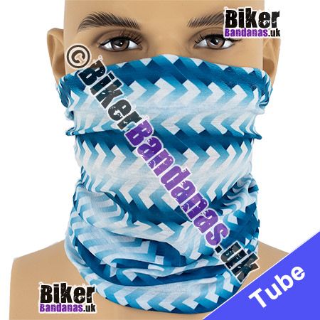 Blue and White Chevron Stripes Neck Tube Bandana / Multifunctional Headwear