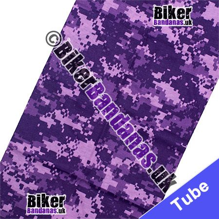 Fabric view of Purple Pixelated Digital Camouflage Multifunctional Headwear / Neck Tube Bandana / Neck Warmer