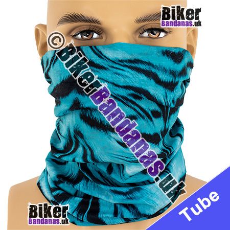 Turquoise Tiger Stripes Neck Tube Bandana / Multifunctional Headwear / Neck Warmer