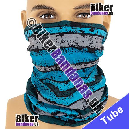 Blue Splattered Stripes Neck Tube Bandana / Multifunctional Headwear / Neck Warmer