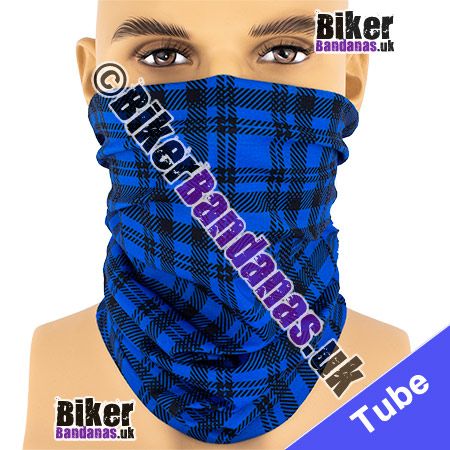 Blue and Black Tartan Check Plaid Multifunctional Headwear / Neck Tube / Neck Warmer