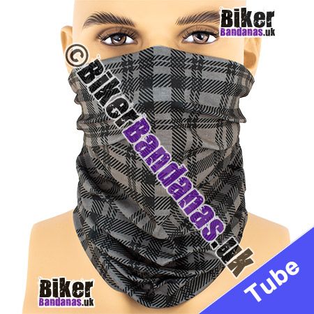 Grey and Black Tartan Check Plaid Neck Tube Bandana / Multifunctional Headwear / Neck Warmer