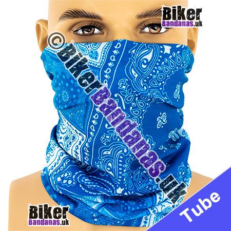 Blue and White Paisley Squares Neck Tube / Multifunctional Headwear / Neck Warmer