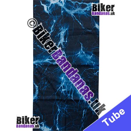 Fabric view of Blue Lightning Strike on Black Neck Tube Bandana / Multifunctional Headwear / Neck Warmer
