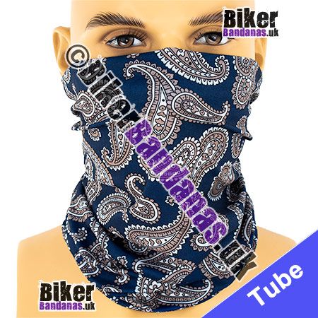 Blue and Beige Paisley Jacquard Neck Tube / Multifunctional Headwear / Neck Warmer