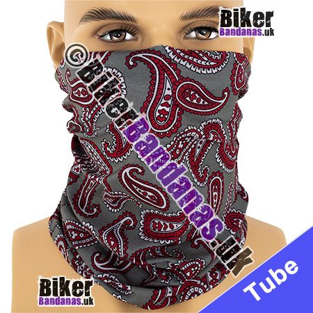 Grey and Red Paisley Jacquard Neck Tube / Multifunctional Headwear / Neck Warmer