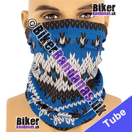 Blue Knitted Fairisle Print Neck Tube Bandana / Multifunctional Headwear / Neck Warmer