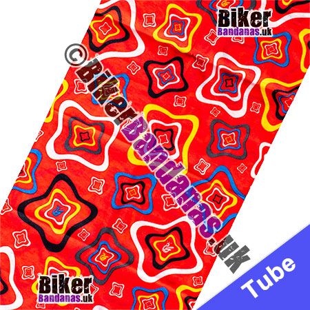 Fabric view of Red Wobbly Squares Multifunctional Headwear / Neck Tube Bandana / Neck Warmer