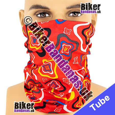 Red Wobbly Squares Neck Tube Bandana / Multifunctional Headwear / Neck Warmer