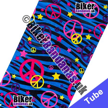 Fabric view of Blue and Black CND Peace Multifunctional Headwear / Neck Tube Bandana / Neck Warmer