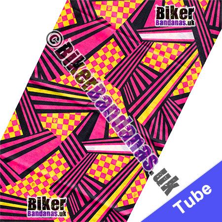 Fabric view of Pink Check and Stripe Illusion Multifunctional Headwear / Neck Tube Bandana / Neck Warmer